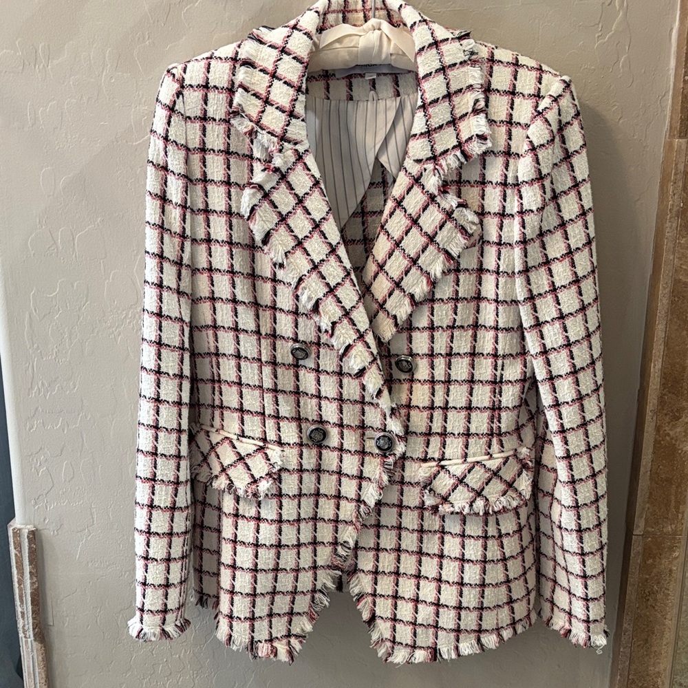 Veronica Beard White and Red Plaid Blazer